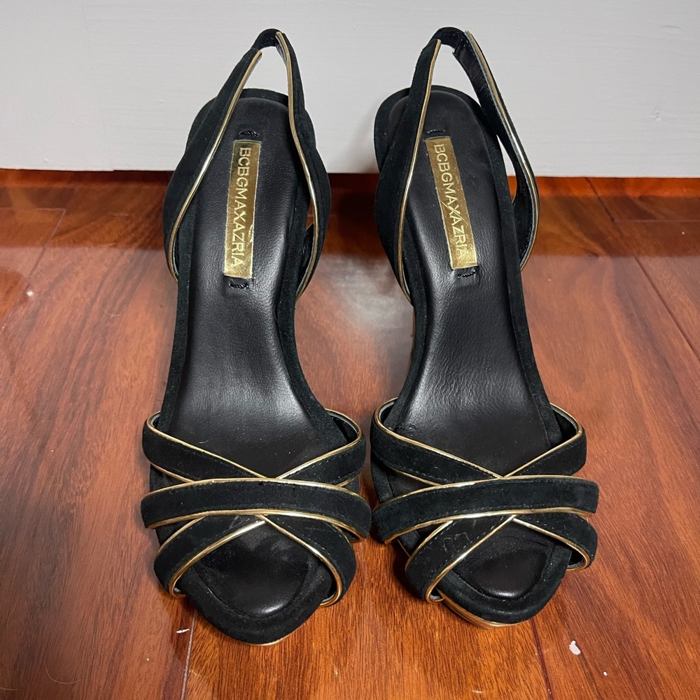 NEW BCBG Black and Gold platform stiletto heels size 7